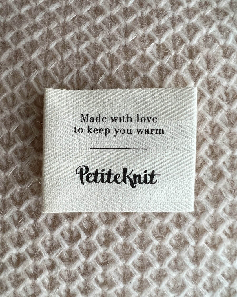 "Made with love to keep you warm" label