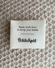 "Made with love to keep you warm" label