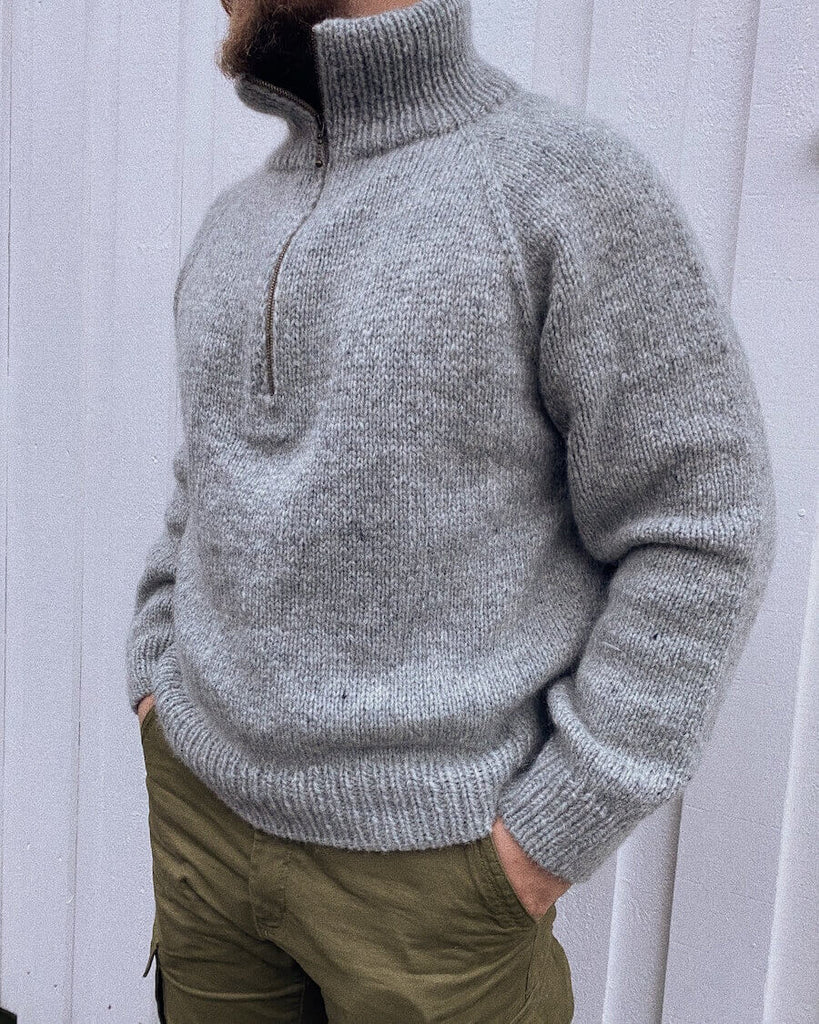 Zipper sweater man med duegrå lynlås på 35 cm