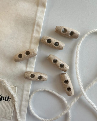 6 stk små duffelknapper i træ