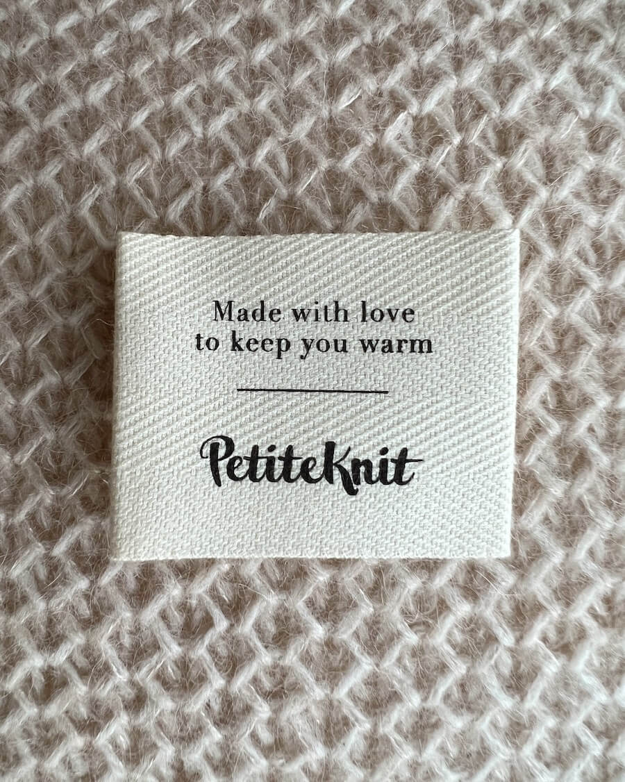 "Made with love to keep you warm"-label